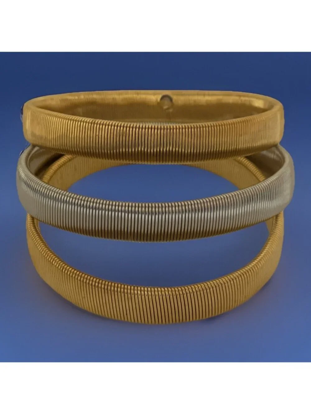 Vintage 2 Gold-Tone 1 Silver-tone Tubogas Stretch Bracelet Lot